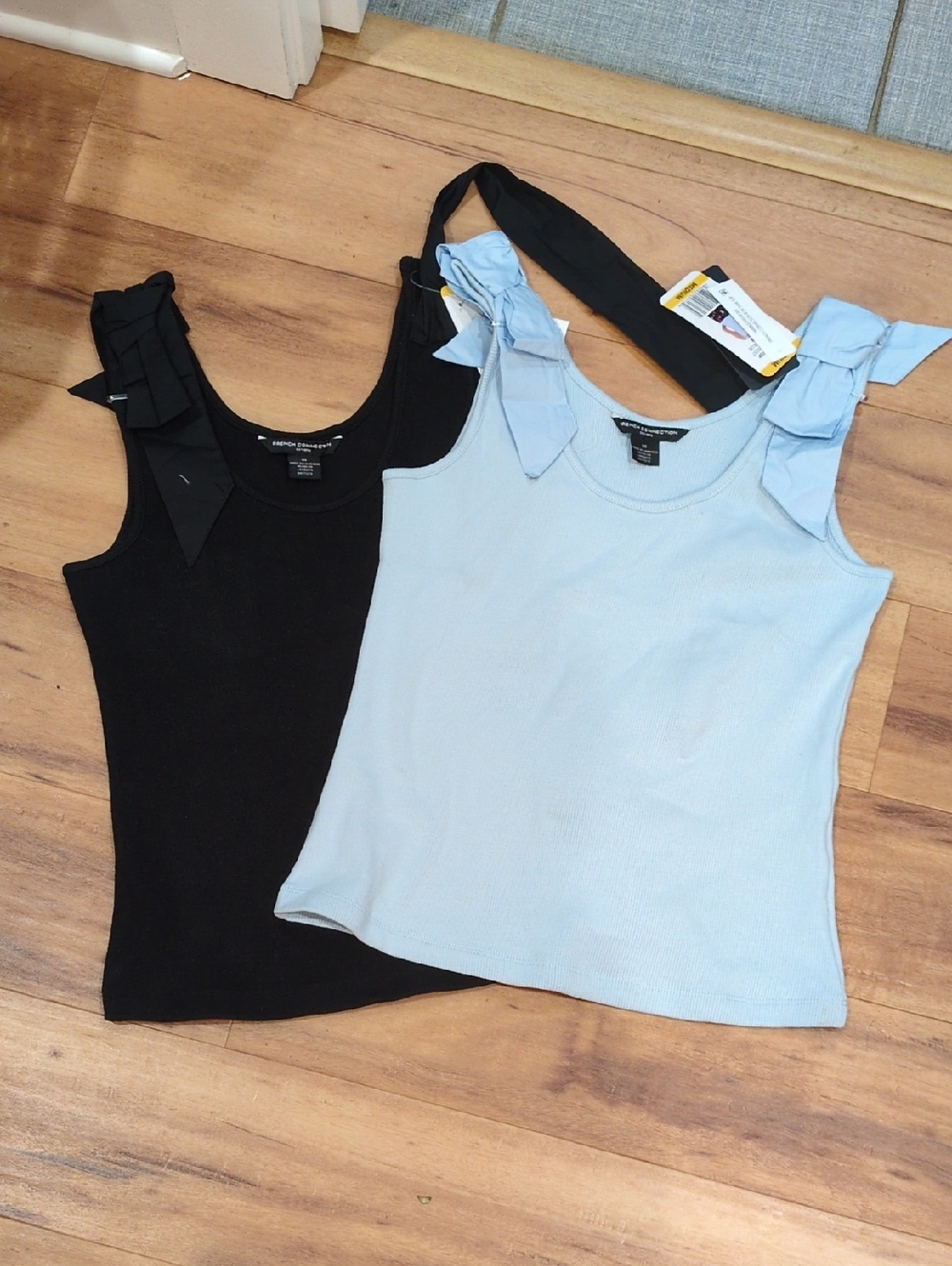 French Connection NWT Bow Tank Top Two Pack Light Blue And Black